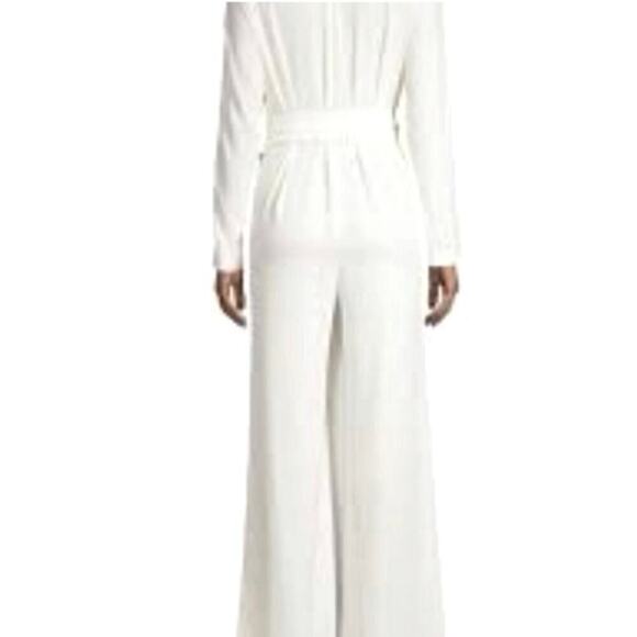 Escada Formal Crepe Wrap Walk Thru Jumpsuit Scalloped Edge Cream White Size 38/M - Picture 4 of 10